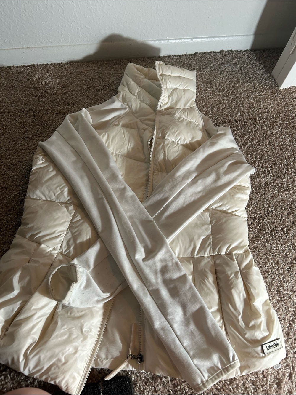 Calvin Klein Cream Quilted Puffer Vest with Long Sleeve Layer